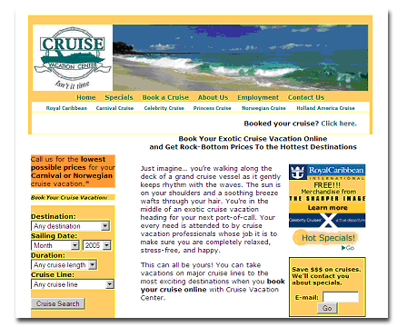 Copywriting for Princess Cruise Line cruise site