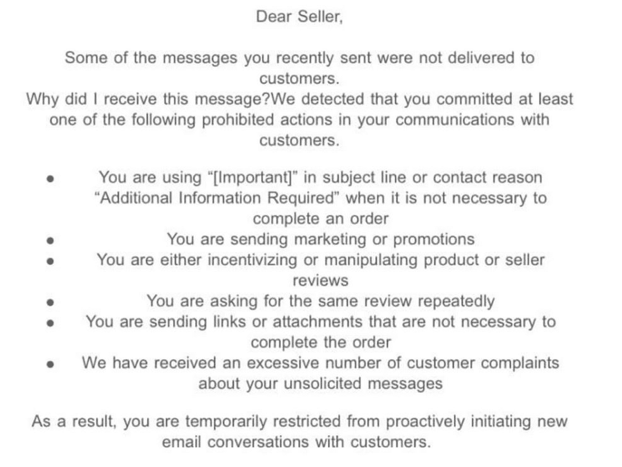 Amazon seller suspension email example